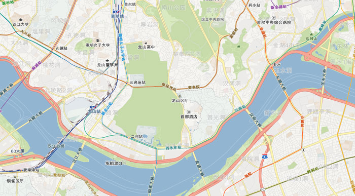 The above image shows a map of Seoul from the API developed by SNBSOFT. It shows highly accurate simplified Chinese translations for locations around central Seoul.